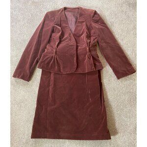 Vintage Lord & Taylor Burgundy Velvet Skirt Suit Set Small